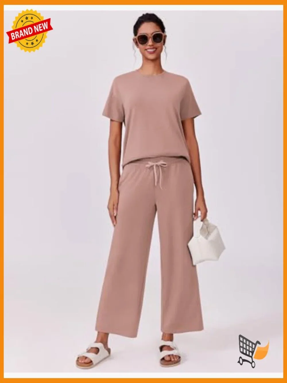 Matching Lounge Set Women 2 Piece Short Sleeve Wide Leg Pants Tracksuit Summer